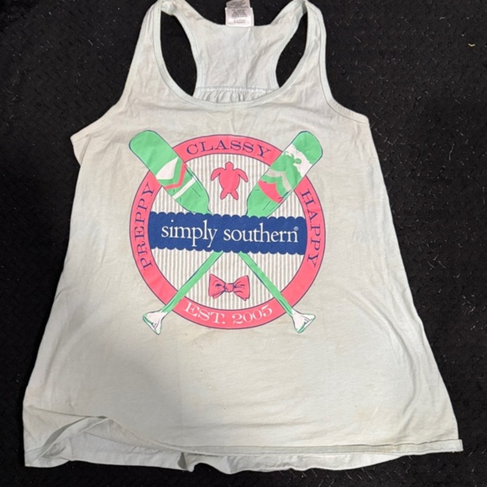 Simply Southern Women's White Tank Top with Pink and Green Design